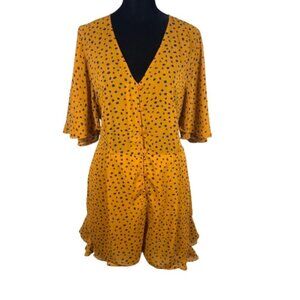Umgee Womens Animal Print Romper Size Large Flutter Sleeve Ruffles Festival Boho